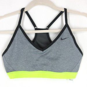 NIKE Indy Racerback Sports Bra L Gray Volt Yellow